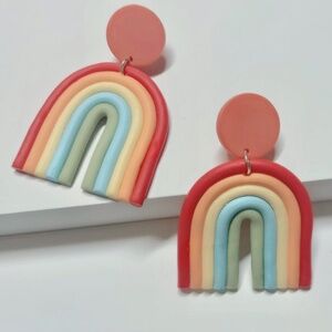 1pair Handcrafted Rainbow Polymer Clay Dangle Earrings - Colorful Stud Earrings